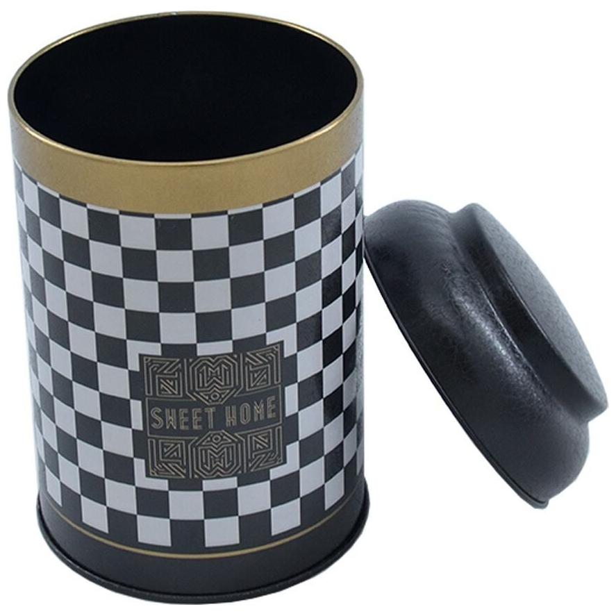 Ø105 x 150 mm Yuvarlak Metal Kutu – 1,2 L, Kubbeli Kapaklı, Tatlı Evim Kareli Arka Plan — Yuvarlak Kutular — görsel 3 / 4 …