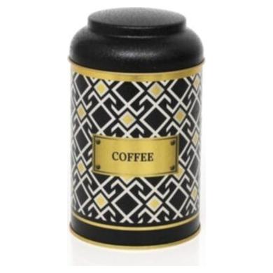 Ø105 x 150 mm Yuvarlak Metal Kutu – 1,2 Litre, Kubbeli Kapaklı, Dikişsiz Desen Tasarımı, Geometrik Çizgiler, Siyah Arka Pl…