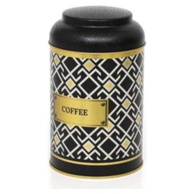 Ø105 x 150 mm Yuvarlak Metal Kutu – 1,2 Litre, Kubbeli Kapaklı, Dikişsiz Desen Tasarımı, Geometrik Çizgiler, Siyah Arka Pl…