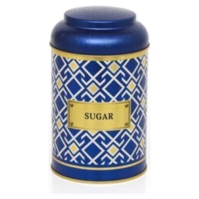Ø105 x 150 mm Yuvarlak Metal Kutu – 1,2 L, Kubbeli Kapaklı, Dikişsiz Desen Tasarımı, Geometrik Çizgiler, Mavi Arka Plan — …