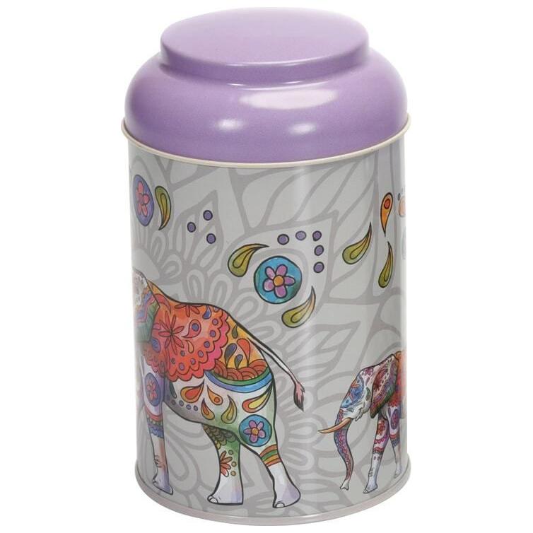 Ø105 x 150 mm Yuvarlak Metal Kutu – 1,2 Litre, Kubbeli Kapaklı, Bohem Mandala Fil Desenli — Yuvarlak Kutular — görsel 4 / …