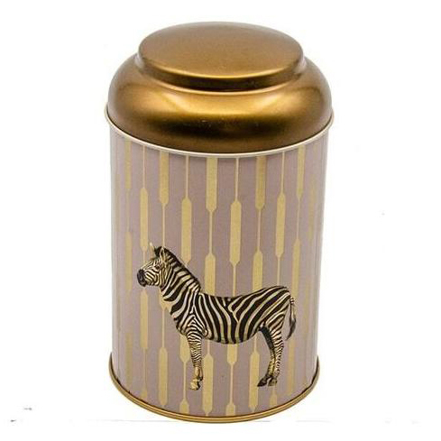 Ø105 x 150 mm Yuvarlak Metal Kutu – 1,2 L, Kubbeli Kapaklı Safari Zebra — Yuvarlak Kutular — görsel 2 / 4 — Tinbox
