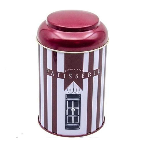 Ø105 x 150 mm Yuvarlak Metal Kutu – 1,2 L, Kubbeli Kapaklı, Bordo Kırmızı ve Beyaz Çizgili — Yuvarlak Kutular — görsel 2 /…
