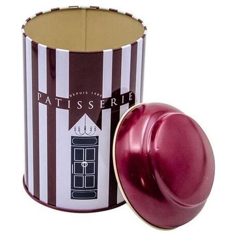 Ø105 x 150 mm Yuvarlak Metal Kutu – 1,2 L, Kubbeli Kapaklı, Bordo Kırmızı ve Beyaz Çizgili — Yuvarlak Kutular — görsel 3 /…