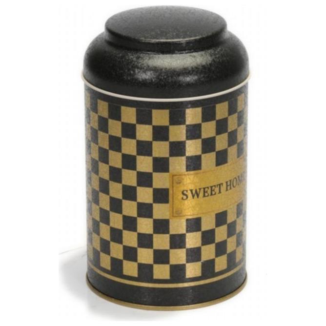 Ø105 x 150 mm Yuvarlak Metal Kutu – 1,2 L, Kubbeli Kapaklı, Kareli Desenli — Yuvarlak Kutular — Tinbox