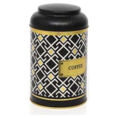 Ø105 x 150 mm Yuvarlak Metal Kutu – 1,2 Litre, Kubbeli Kapaklı, Dikişsiz Desen Tasarımı, Geometrik Çizgiler, Siyah Arka Pl…