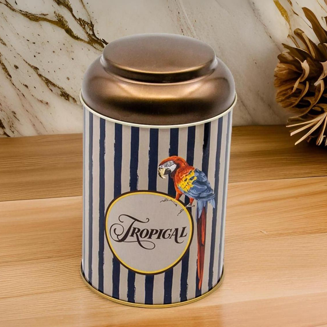 Ø105 x 150 mm Round Metal Tin – 1.2L with Dome Lid Safari Parrot — Round Boxes — view 4 of 4 — Tinbox