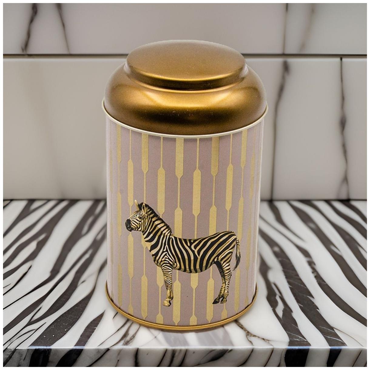 Ø105 x 150 mm Yuvarlak Metal Kutu – 1,2 L, Kubbeli Kapaklı Safari Zebra — Yuvarlak Kutular — görsel 4 / 4 — Tinbox
