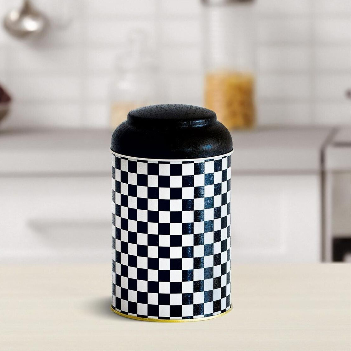 Ø105 x 150 mm Round Metal Tin – 1.2L with Dome Lid Checkerboard — Round Boxes — view 2 of 2 — Tinbox