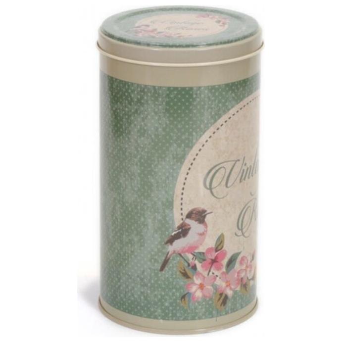 Ø105x170 mm Yuvarlak Metal Teneke Kutu 1.3L Tel Tokalı ve Şeffaf Kapaklı Vintage Gül Desenli — Yuvarlak Kutular — Tinbox