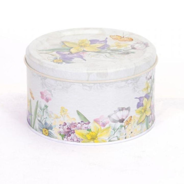 Ø140x80 mm yuvarlak metal saklama kutusu 1.1L Çiçek Grisi — Yuvarlak Kutular — görsel 3 / 4 — Tinbox