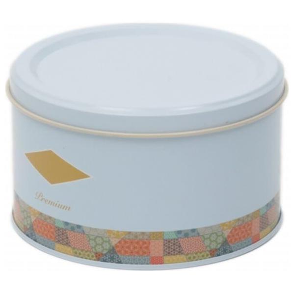 Ø140x80 mm yuvarlak metal saklama kutusu, 1,1 litre, patchwork desenli, mavi arka plan. — Yuvarlak Kutular — görsel 3 / 4 …