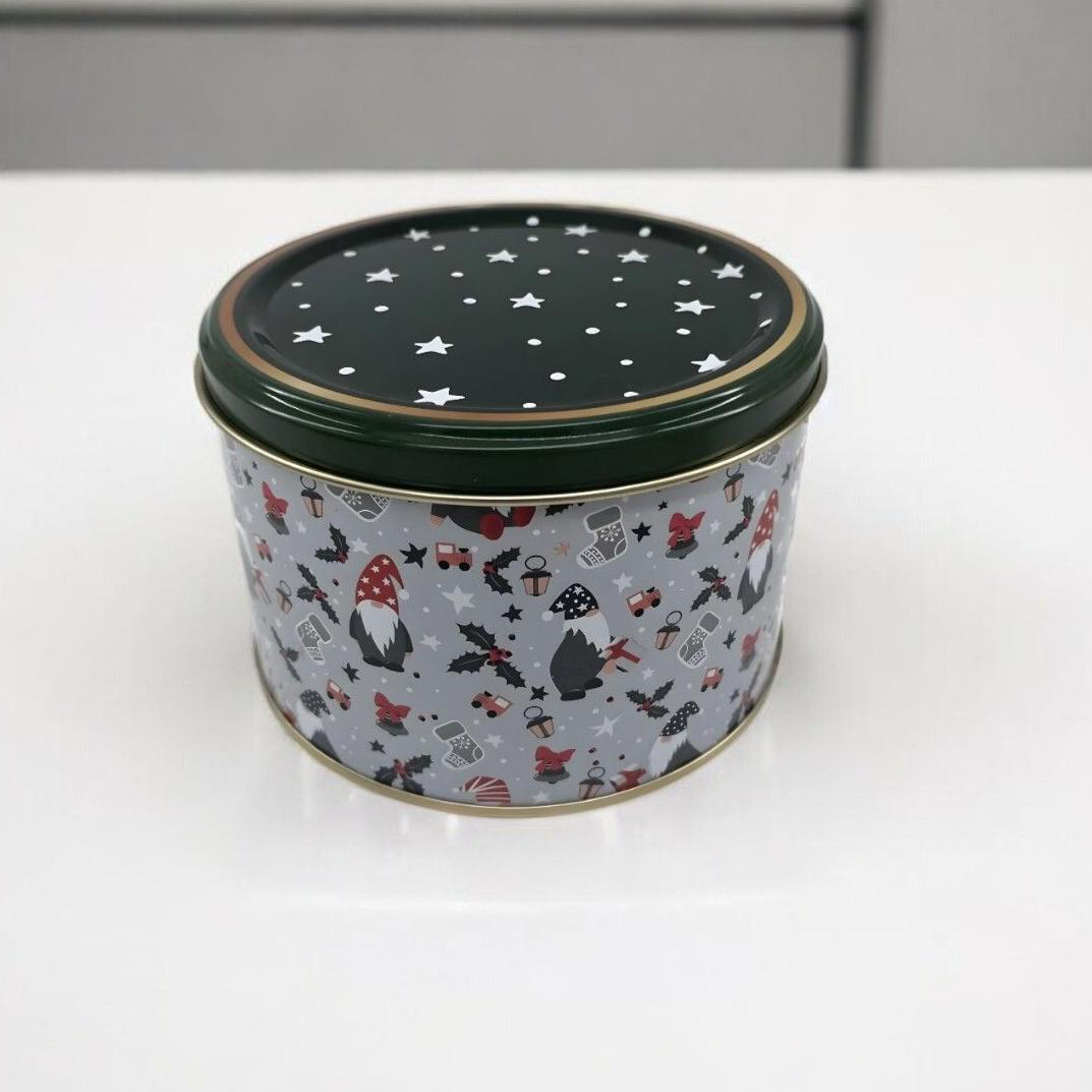 Ø140x90 mm Yuvarlak Kutu 1.2L Yeşil Noel Ürünleri Desenli — Yuvarlak Kutular — Tinbox