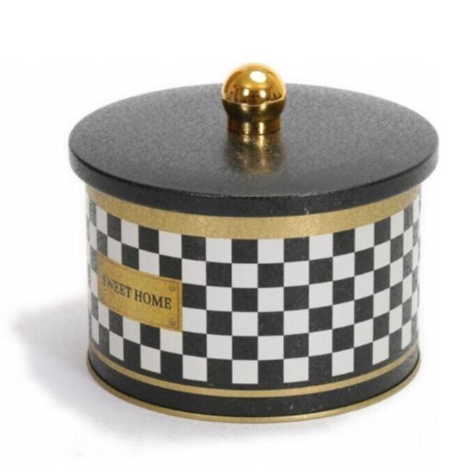 Ø140x100 mm Metal Yuvarlak Saklama Kabı Kulpu 1.3L Kareli Desenli — Yuvarlak Kutular — görsel 2 / 4 — Tinbox