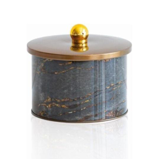 Ø140x100 mm Metal Yuvarlak Saklama Kabı Kulpu 1.3L Kaya ve Altın — Yuvarlak Kutular — görsel 3 / 3 — Tinbox