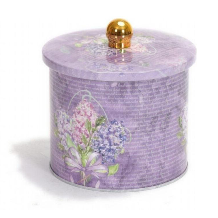 Ø140x125 mm Metal Yuvarlak Saklama Kabı 1.7L Çiçek Desenli Mor, Kulplu — Yuvarlak Kutular — görsel 3 / 5 — Tinbox