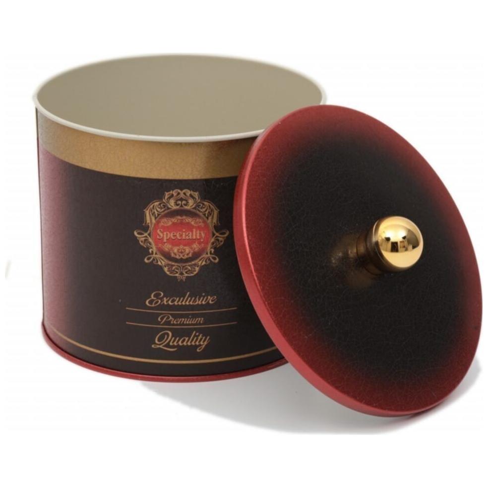 Ø140x125 mm Metal Yuvarlak Saklama Kabı 1.7L Düğmeli Kulp Özel Kırmızı — Yuvarlak Kutular — görsel 3 / 5 — Tinbox