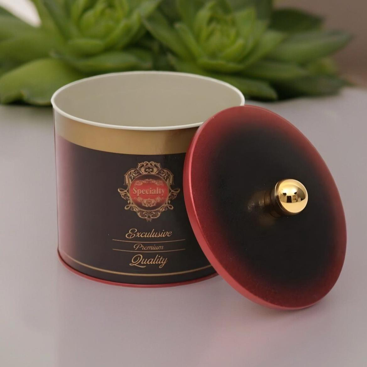 Ø140x125 mm Metal Yuvarlak Saklama Kabı 1.7L Düğmeli Kulp Özel Kırmızı — Yuvarlak Kutular — görsel 5 / 5 — Tinbox