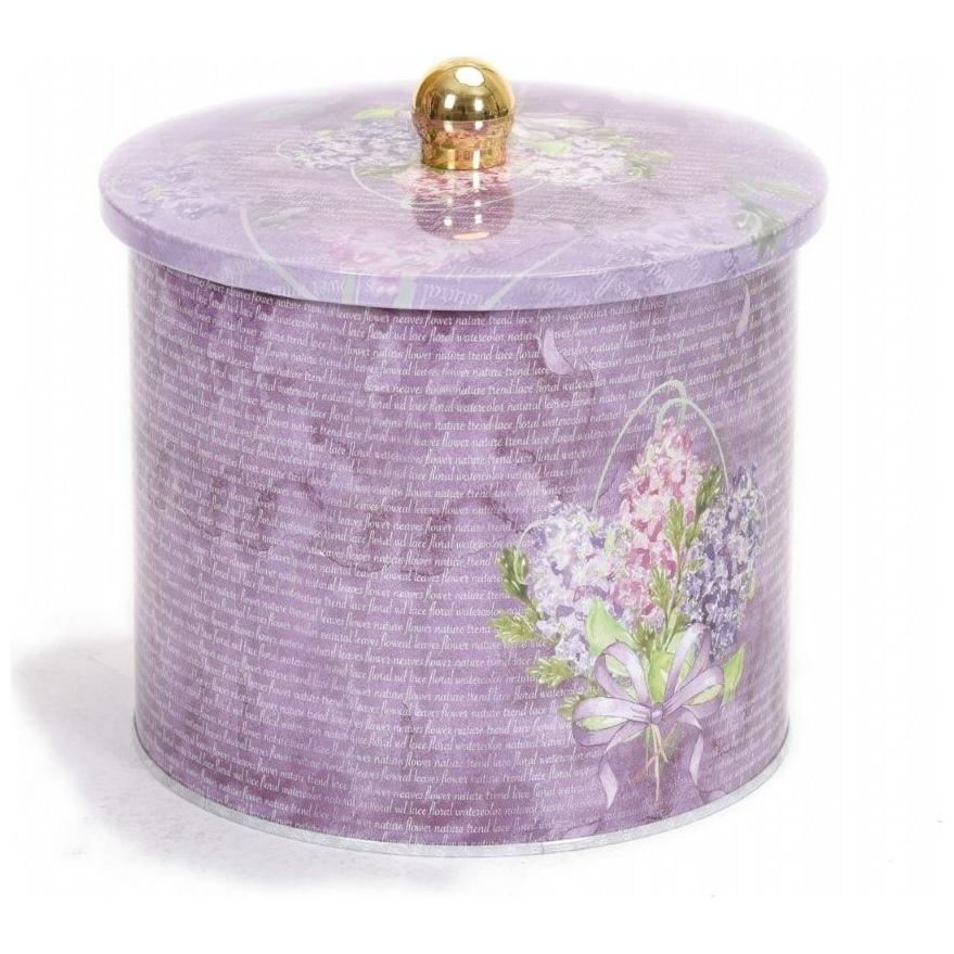 Ø140x150 mm Metal Yuvarlak Saklama Kabı 2.1L Topuzlu Saplı Çiçek Desenli Mor — Yuvarlak Kutular — görsel 3 / 5 — Tinbox