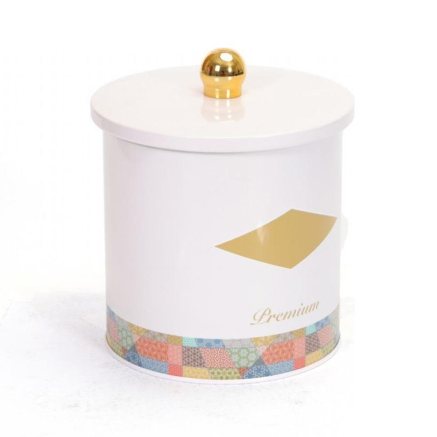 Ø140x150 mm Metal Round Canister 2.1L Knob Handle Patchwork Pattern Pink Background — Round Boxes — view 2 of 4 — Tinbox