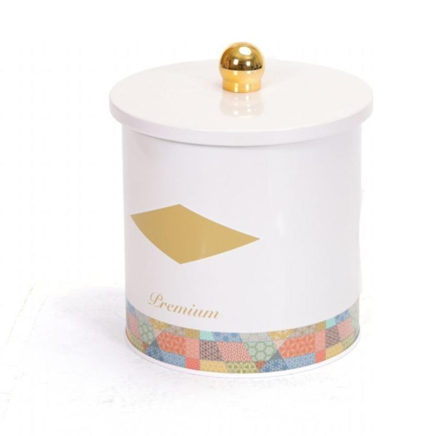 Ø140x150 mm Metal Round Canister 2.1L Knob Handle Patchwork Pattern Pink Background — Round Boxes — view 3 of 4 — Tinbox