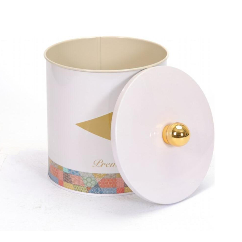 Ø140x150 mm Metal Round Canister 2.1L Knob Handle Patchwork Pattern Pink Background — Round Boxes — view 4 of 4 — Tinbox