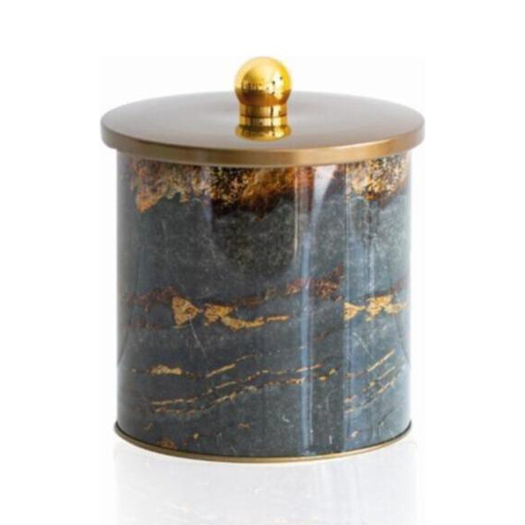 Ø140x150 mm Metal Yuvarlak Saklama Kabı 2.1L Topuzlu Kulplu Kaya ve Altın — Yuvarlak Kutular — görsel 2 / 3 — Tinbox