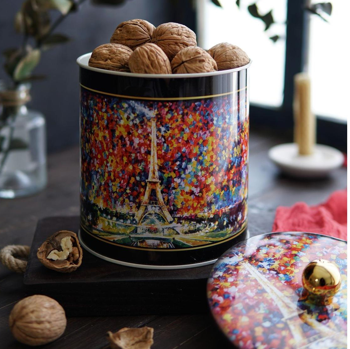 Ø140x150 mm Metal Round Canister 2.1L Knob Handle Afremov Paris — Round Boxes — view 5 of 5 — Tinbox