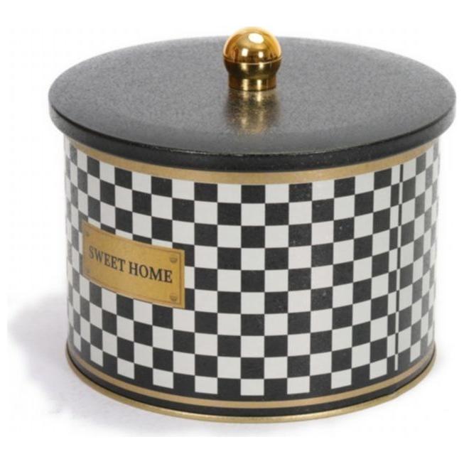 Ø175x130 mm Metal Yuvarlak Saklama Kabı 2.9L Düğmeli Kulplu Kareli Desenli — Yuvarlak Kutular — görsel 3 / 4 — Tinbox