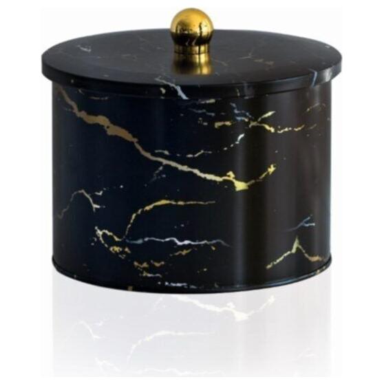Ø175x130 mm Metal Round Canister 2.9L Knob Handle Marble Black — Round Boxes — view 2 of 2 — Tinbox