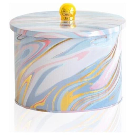 Ø175x130 mm Metal Yuvarlak Saklama Kabı 2.9L Pembe ve Altın Mermer Dokulu Kulplu — Yuvarlak Kutular — görsel 1 / 2 — Tinbox