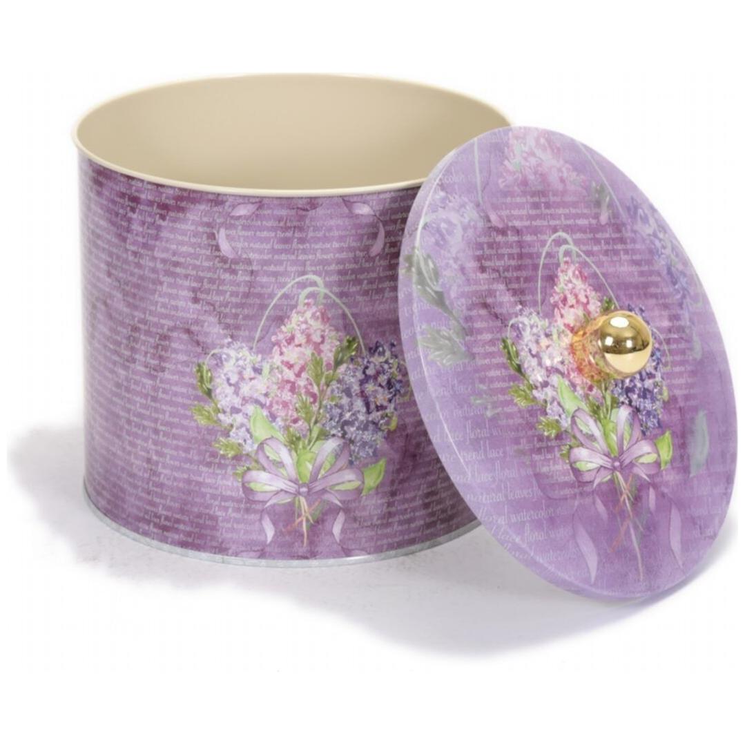 Ø175x155 mm Metal Round Canister Knob Handle 3.5L Flower Purple — Round Boxes — view 4 of 4 — Tinbox