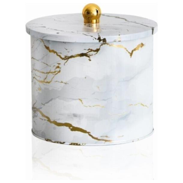 Ø175x155 mm Metal Round Canister Knob Handle 3.5L Marble White — Round Boxes — Tinbox