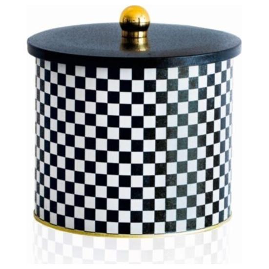 Ø175x155 mm Metal Yuvarlak Saklama Kabı Kulpu 3.5L Kareli Desen — Yuvarlak Kutular — Tinbox