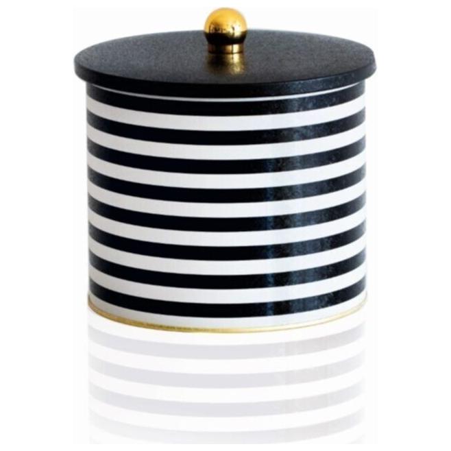 Ø175x155 mm Metal Yuvarlak Saklama Kabı Kulpu 3.5L Siyah Beyaz Çizgili Desen — Yuvarlak Kutular — Tinbox