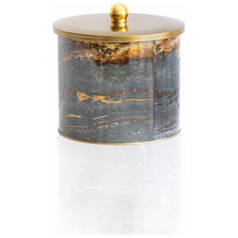 Ø175x155 mm Metal Yuvarlak Saklama Kabı Kulpu 3.5L Kaya ve Altın — Yuvarlak Kutular — görsel 3 / 3 — Tinbox
