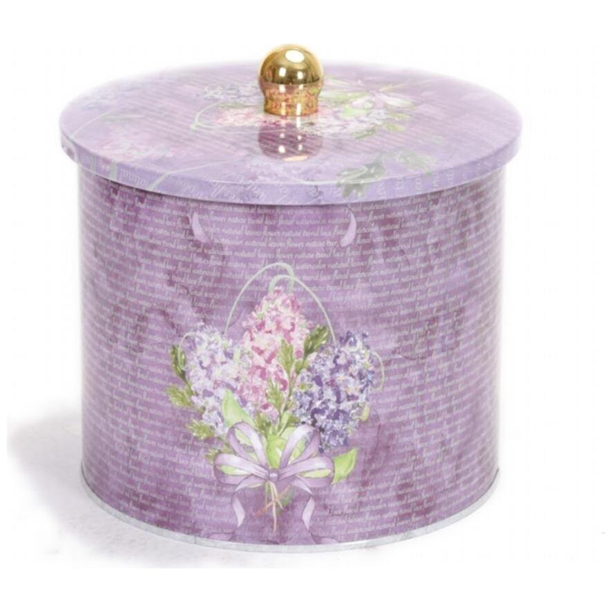 Ø175x155 mm Metal Yuvarlak Saklama Kabı Kulpu 3.5L Çiçek Moru — Yuvarlak Kutular — Tinbox