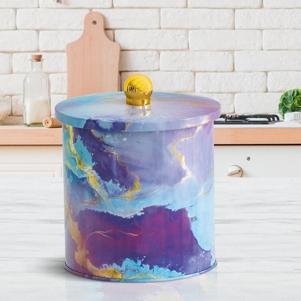 Ø175x155 mm Metal Yuvarlak Saklama Kabı Kulpu 3.5L Pembe ve Altın Mermer Dokulu — Yuvarlak Kutular — görsel 2 / 2 — Tinbox