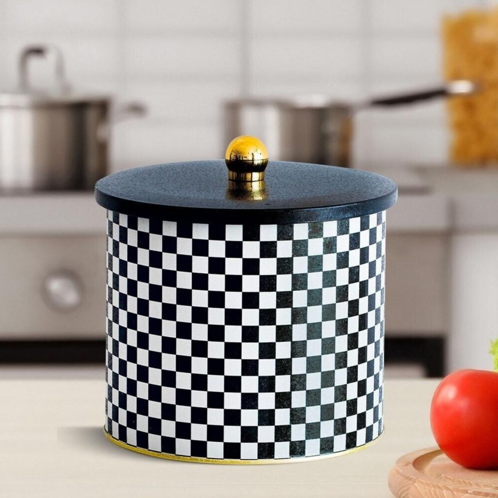 Ø175x155 mm Metal Yuvarlak Saklama Kabı Kulpu 3.5L Kareli Desen — Yuvarlak Kutular — görsel 2 / 2 — Tinbox