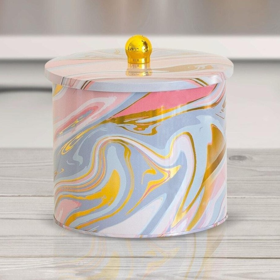 Ø175x155 mm Metal Yuvarlak Saklama Kabı Kulpu 3.5L Pembe ve Altın Mermer Dokulu — Yuvarlak Kutular — görsel 2 / 2 — Tinbox