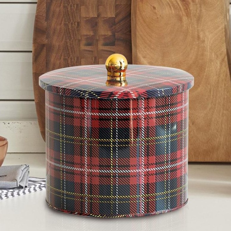 Ø175x155 mm Metal Yuvarlak Saklama Kabı Kulpu 3.5L Ekose (Ekose) — Yuvarlak Kutular — görsel 2 / 2 — Tinbox