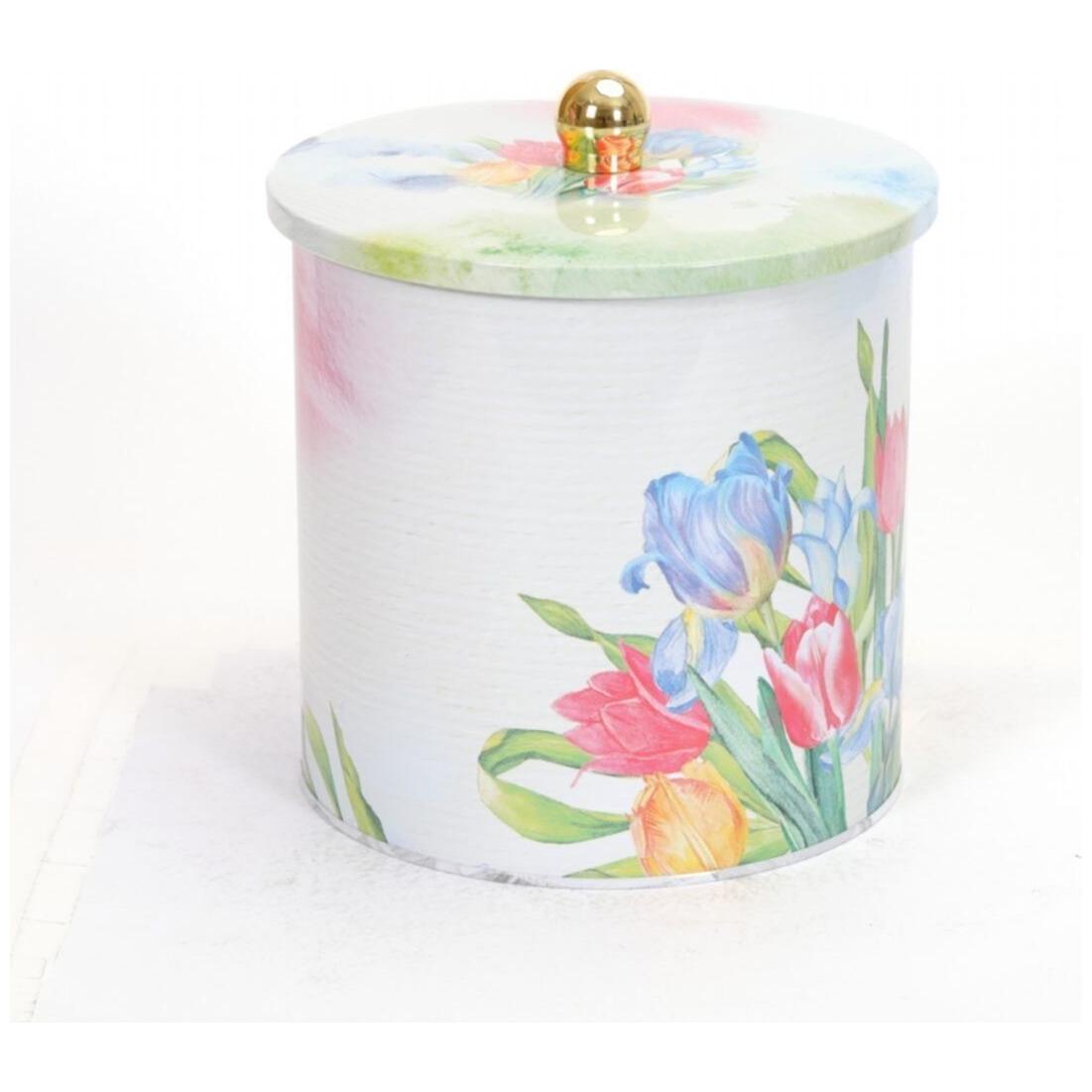 Ø175x180 mm Metal Yuvarlak Saklama Kabı 4.1L Topuzlu Kulplu Çiçek Lale Desenli — Yuvarlak Kutular — görsel 2 / 4 — Tinbox