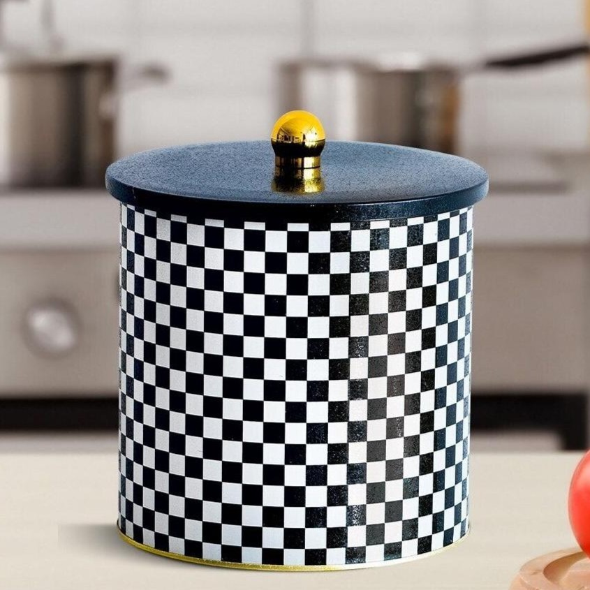 Ø175x180 mm Metal Yuvarlak Saklama Kabı 4.1L Topuzlu Saplı Kareli Desenli — Yuvarlak Kutular — görsel 2 / 2 — Tinbox