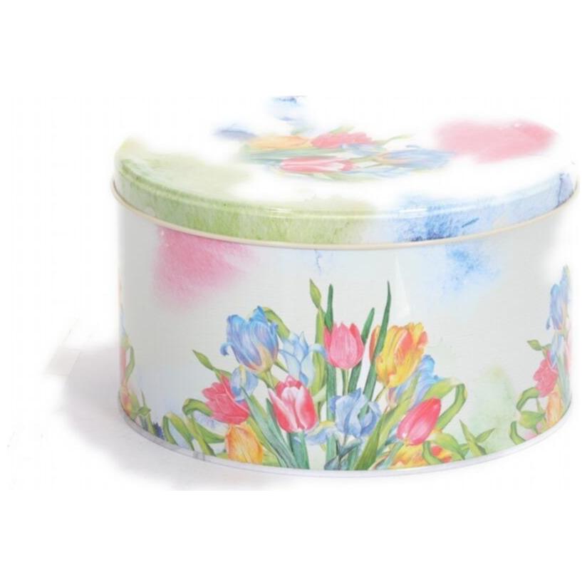 Ø215x120 mm Yuvarlak Saklama Kabı 4.1L Kayar Kapaklı Çiçek Lale Desenli — Yuvarlak Kutular — görsel 2 / 5 — Tinbox