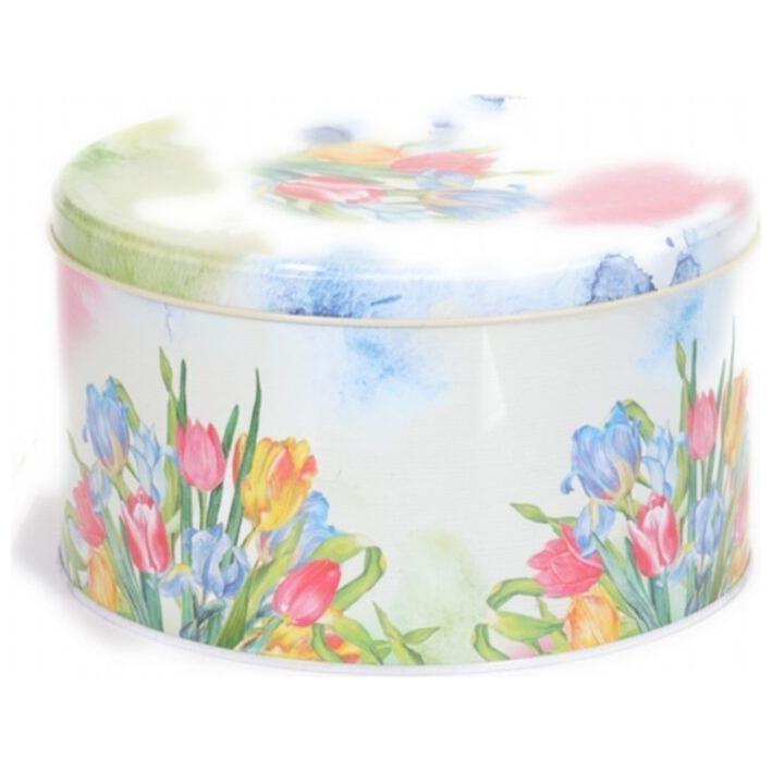 Ø215x120 mm Yuvarlak Saklama Kabı 4.1L Kayar Kapaklı Çiçek Lale Desenli — Yuvarlak Kutular — görsel 3 / 5 — Tinbox