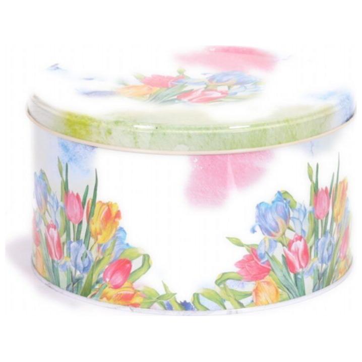 Ø215x120 mm Yuvarlak Saklama Kabı 4.1L Kayar Kapaklı Çiçek Lale Desenli — Yuvarlak Kutular — görsel 4 / 5 — Tinbox
