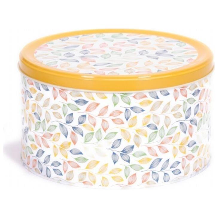 Ø215x120 mm Yuvarlak Saklama Kabı 4.1L Sürgülü Kapaklı Yaprak Desenli — Yuvarlak Kutular — görsel 2 / 5 — Tinbox