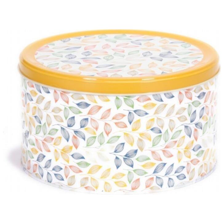 Ø215x120 mm Yuvarlak Saklama Kabı 4.1L Sürgülü Kapaklı Yaprak Desenli — Yuvarlak Kutular — görsel 3 / 5 — Tinbox