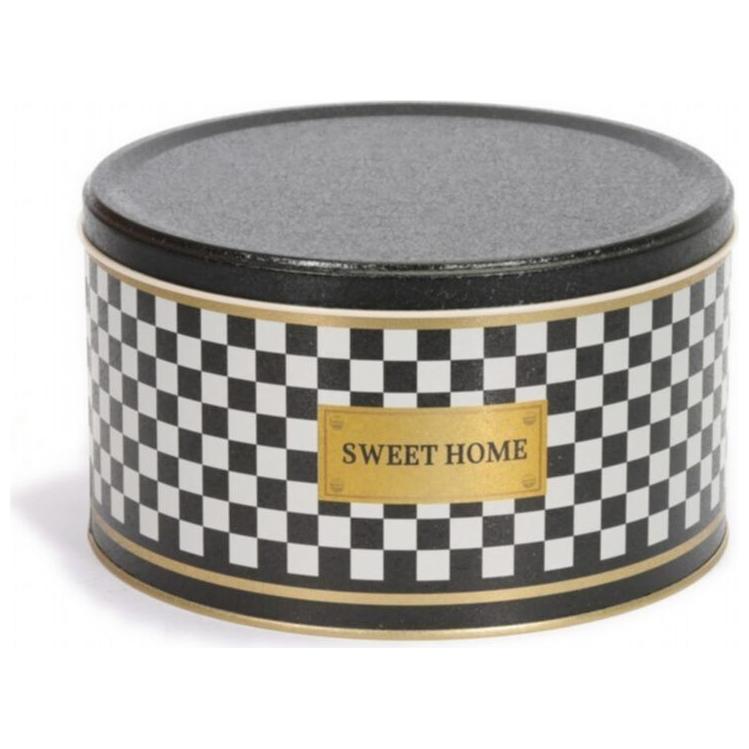 Ø215x120 mm Round Canister 4.1L Slip Lid Black and White Line Sweet Home — Round Boxes — Tinbox