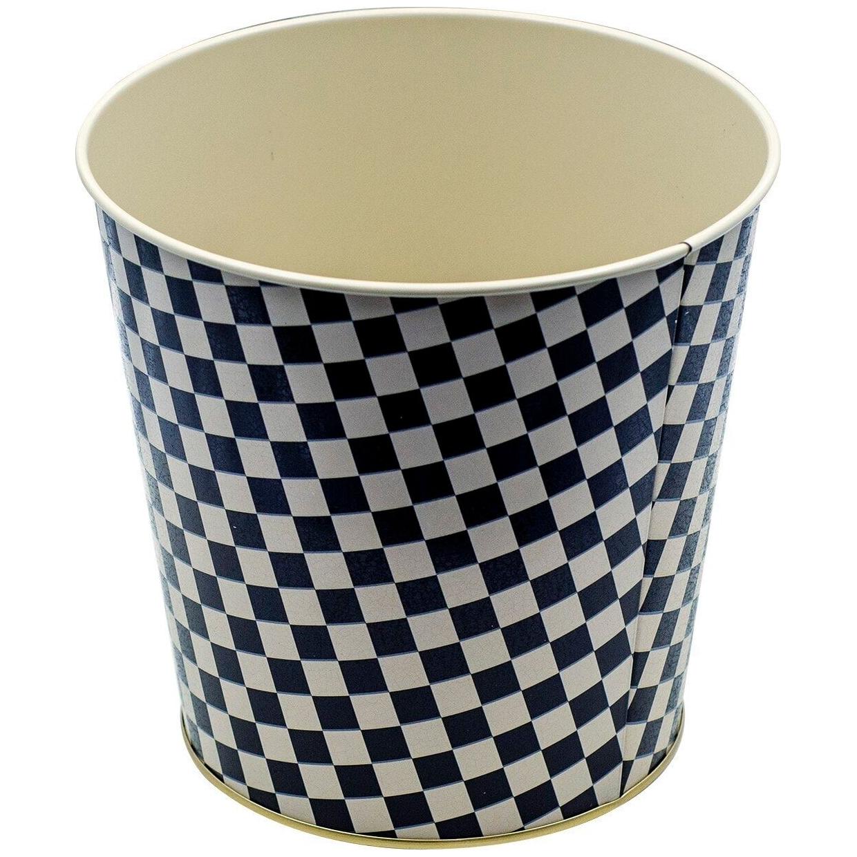 Ø175x170 mm Metal Patlamış Mısır Kovası 2.6L Kareli Desenli — Tinbox